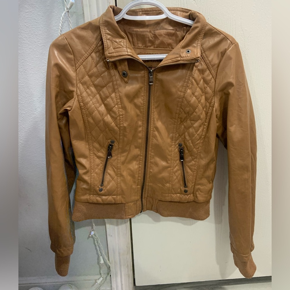 Brown Leather Zip Up Jacket